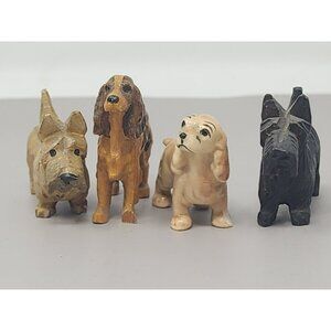 Vintage Mini Wood/Resin? & Ceramic‎ Dog Statues/Carvings 2Spaniel 2Scottish